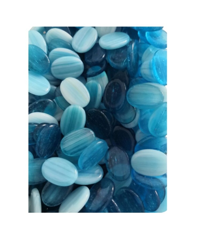 skleněné kamínky k mozaice - oválek (modrá směs) sytá a tr.